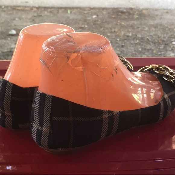 Sam Eldelman Womes Brown Gray Black Plaid w/Gold Chain Ballet Sandals Size 6M - Picture 5 of 11